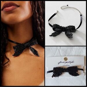Free People Backstage Pass Choker Bow in Black O/S